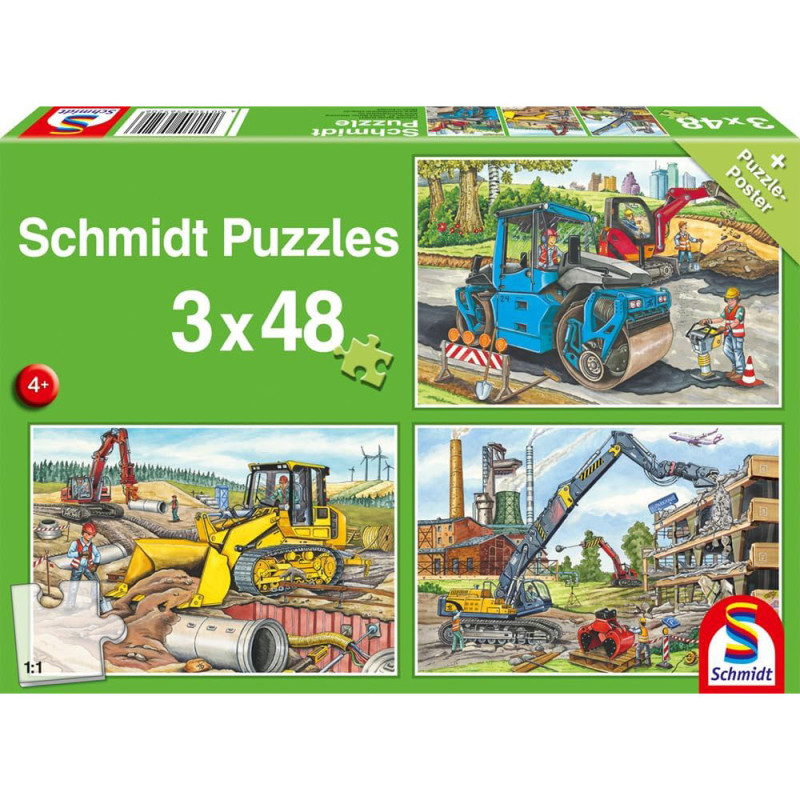 Mes machines de chantier préférées - 3 puzzles de 48 pièces