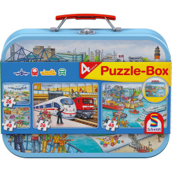 Moyens de transport - 4 puzzles en coffret métal