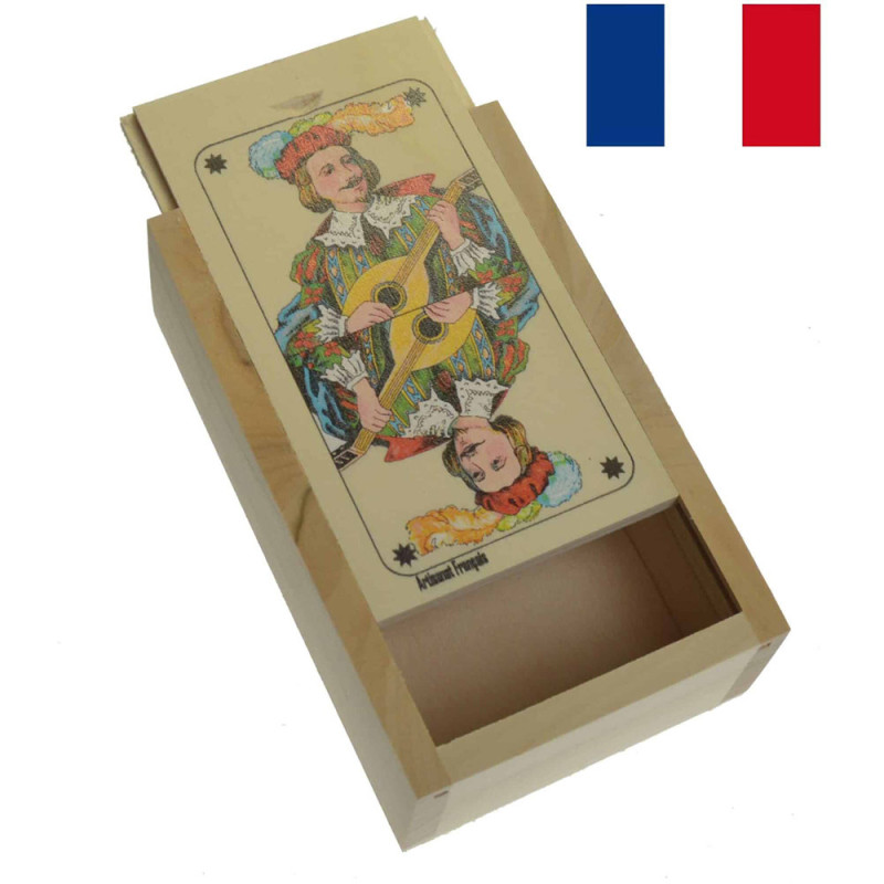 Boite de jeu de Tarot  en bois de Tilleul Naturel décorée Excuse