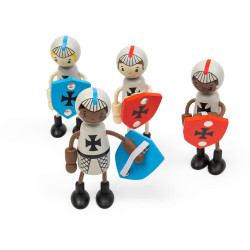 Ensemble de 4 poupées en bois - Chevaliers Médiévaux