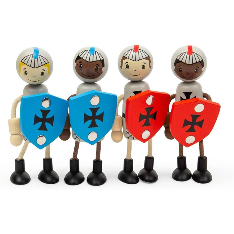 Ensemble de 4 poupées en bois - Chevaliers Médiévaux
