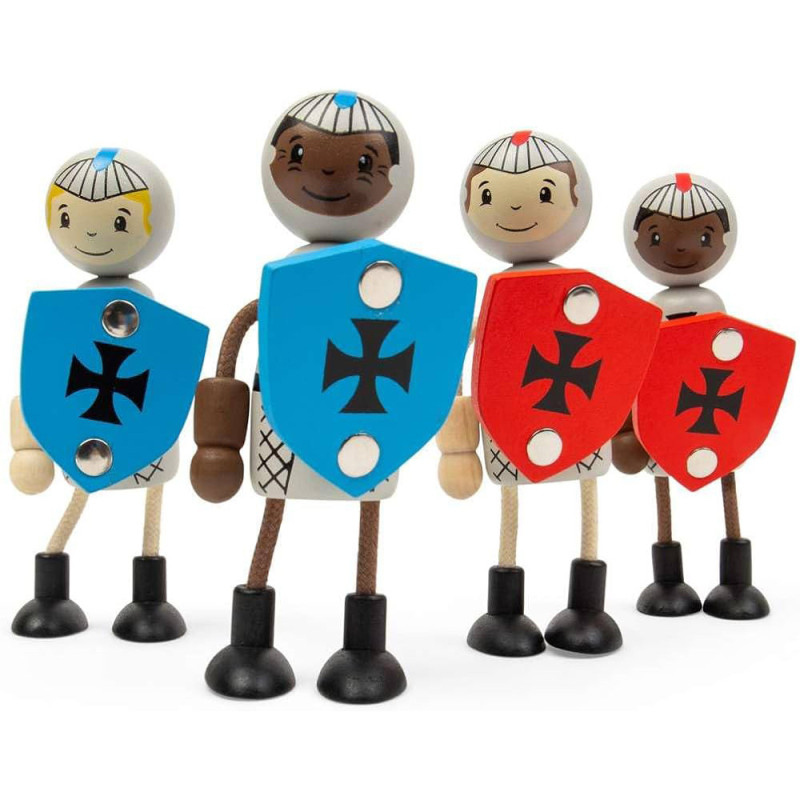 Ensemble de 4 poupées en bois - Chevaliers Médiévaux