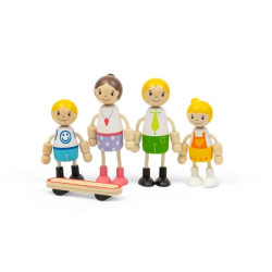 Famille de 4 poupées en bois avec skate