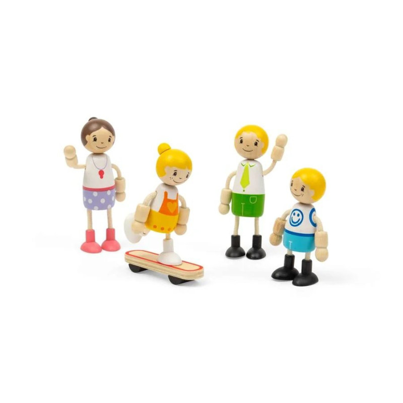 Famille de 4 poupées en bois avec skate