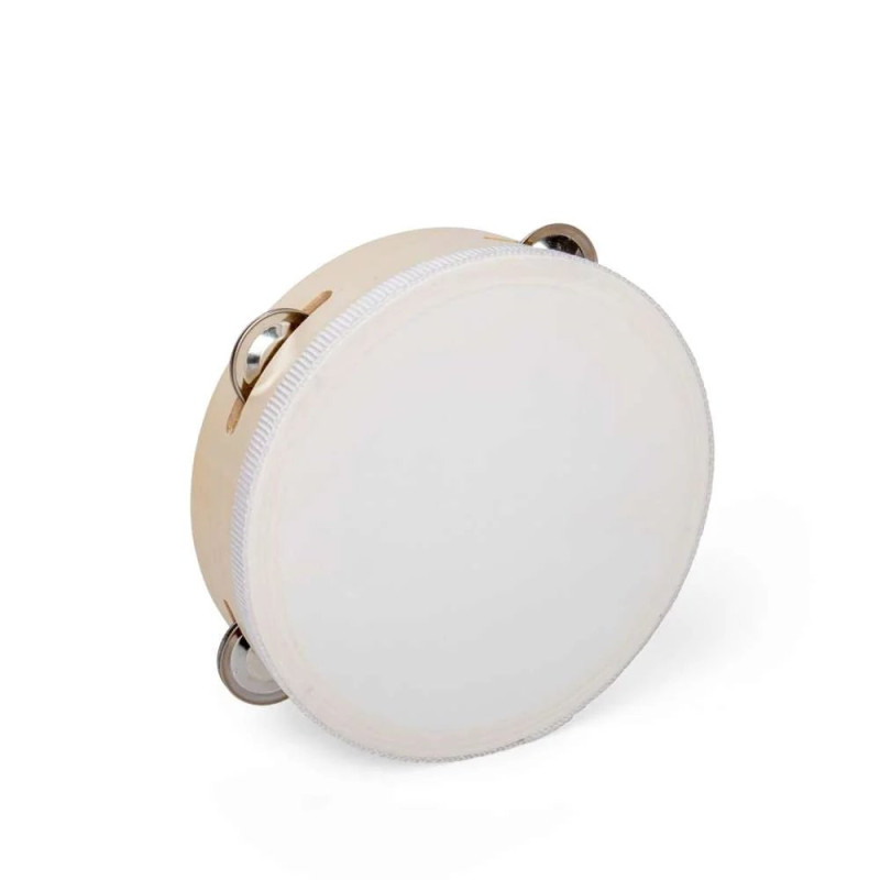 Tambourin avec peau et cloches en bois naturel