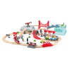 Circuit de train en bois grande vitesse avec caisse de rangement - Jouet bois Hape