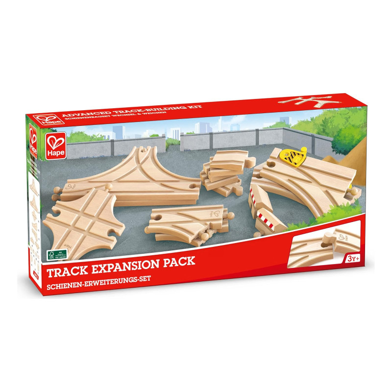 Coffret d'extensions de voies et d'aiguillages pour circuit de train en bois