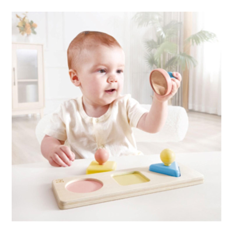 Puzzle trieur de formes pour bébé en bois et riz