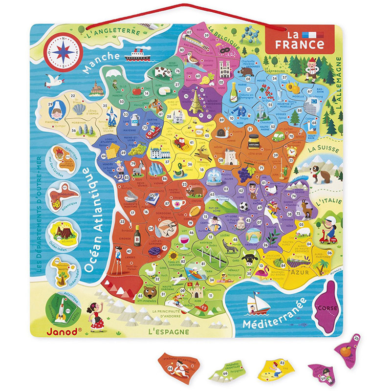 Puzzle en bois - France Magnétique - 93 pièces, JANOD  La Boissellerie  Magasin de jouets en bois et jeux pour enfant & adulte