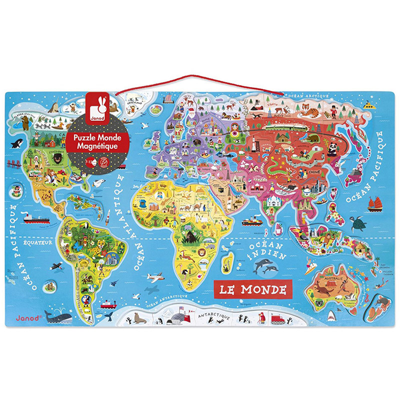Puzzle en bois 192 pièces carte du monde enfant. Jeu mappemonde qualité