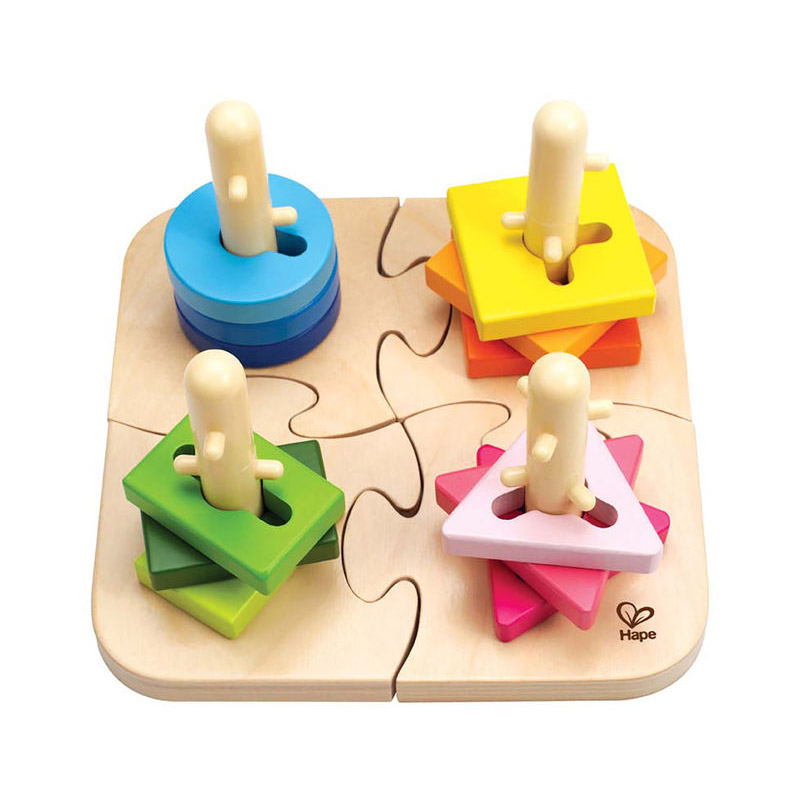 Jeu à empiler des formes en bois - système à clé, HAPE  La Boissellerie  Magasin de jouets en bois et jeux pour enfant & adulte
