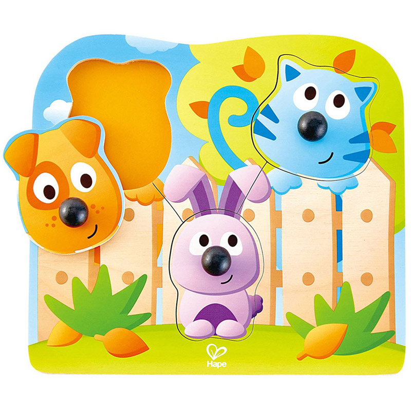 Puzzle 3 en 1 Puppy et ses Amis - Puzzle Bébé (12 Mois) en Bois - Hape