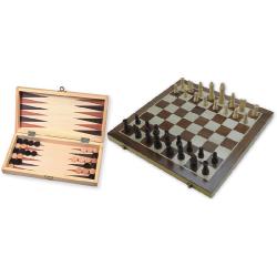 Échecs Backgammon en coffret avec pions en bois