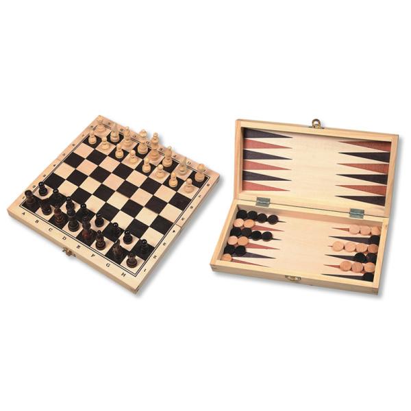 Coffret d'échecs en bois et jeu de backgammon en bois