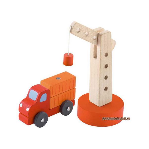 Grue avec camion, jouet bois
