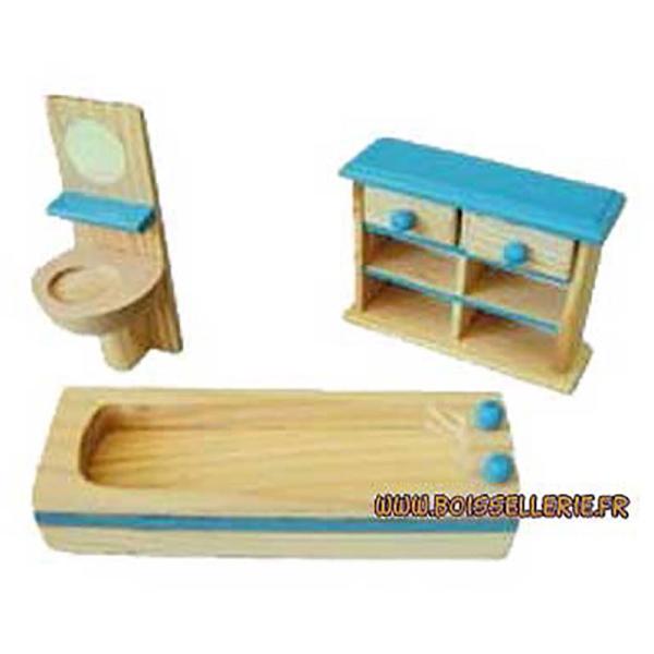 Meubles de salle de bain en bois pour maison de poupées.