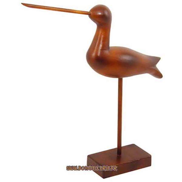 Oiseau bois marron 34 cm.