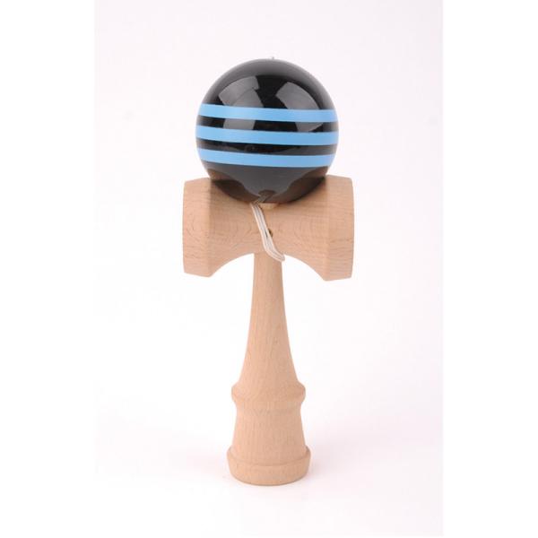 Kendama en bois de Hêtre boule 6 cm noire bande bleue