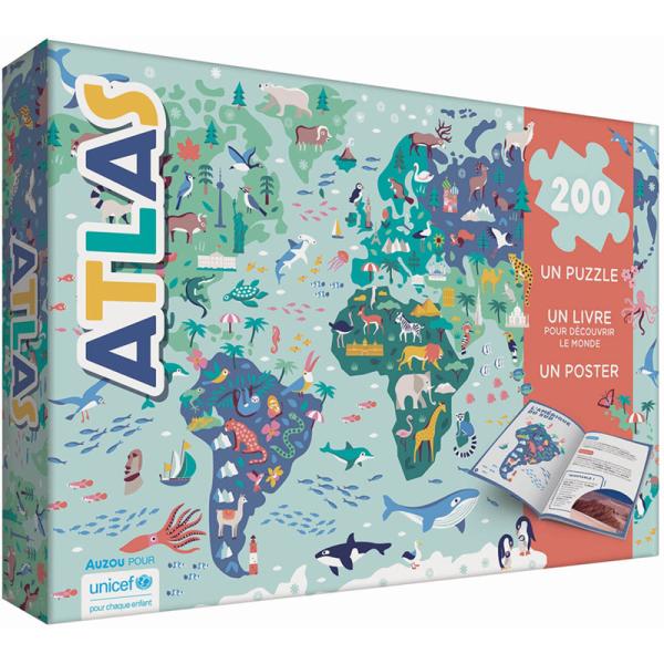 Puzzle 200 pièces Atlas Poster et Livre