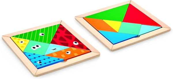 Tangram en bois coloré avec 2 faces distinctes