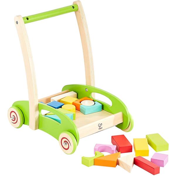 Chariot en bois pour bébé avec cubes