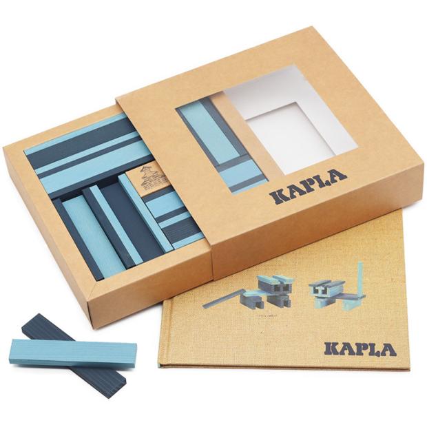 Livre coffret bleu clair bleu foncé de planchettes Kapla, KAPLA  La  Boissellerie Magasin de jouets en bois et jeux pour enfant & adulte